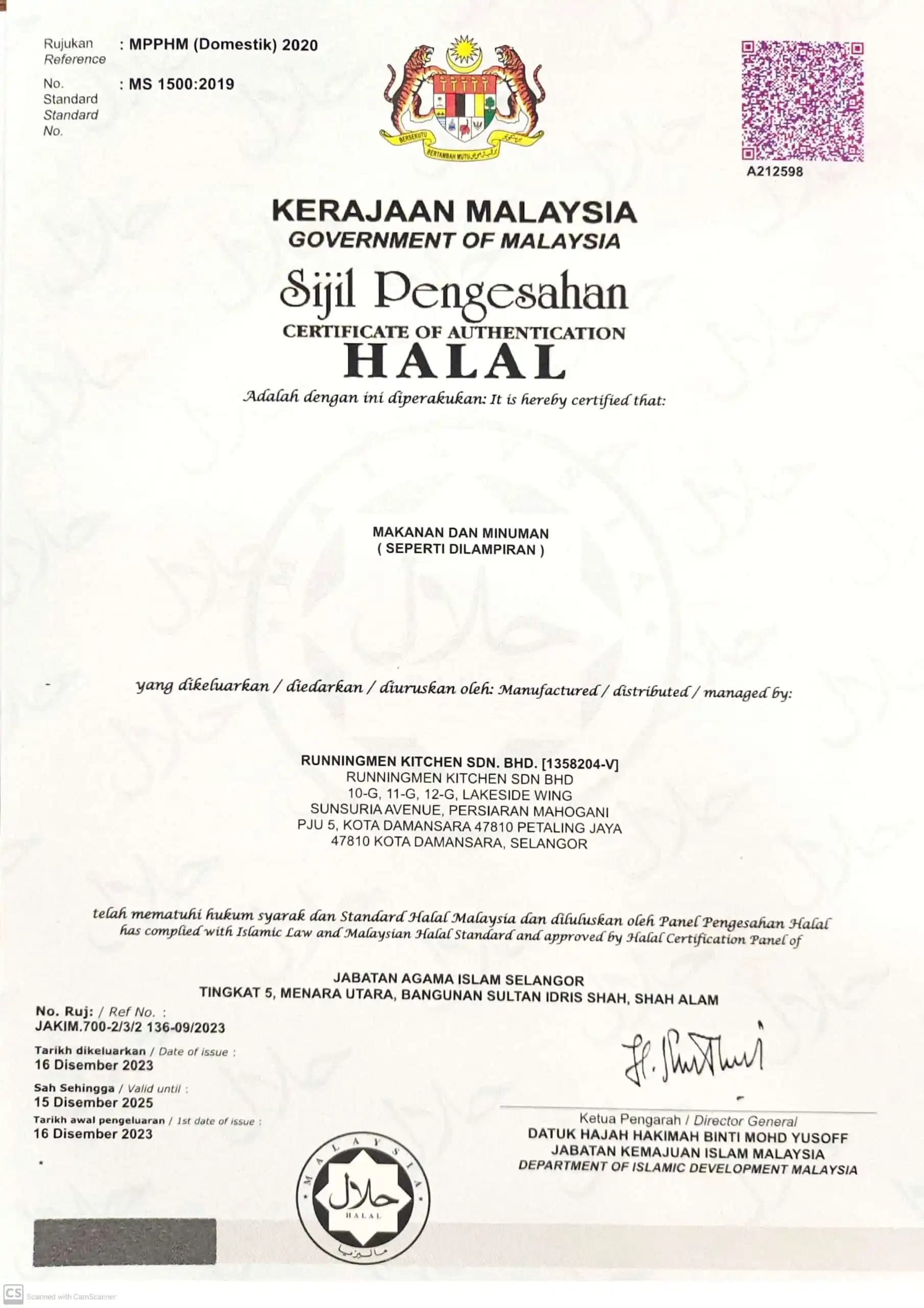 Runningmen Catering JAKIM Halal Certification Malaysia